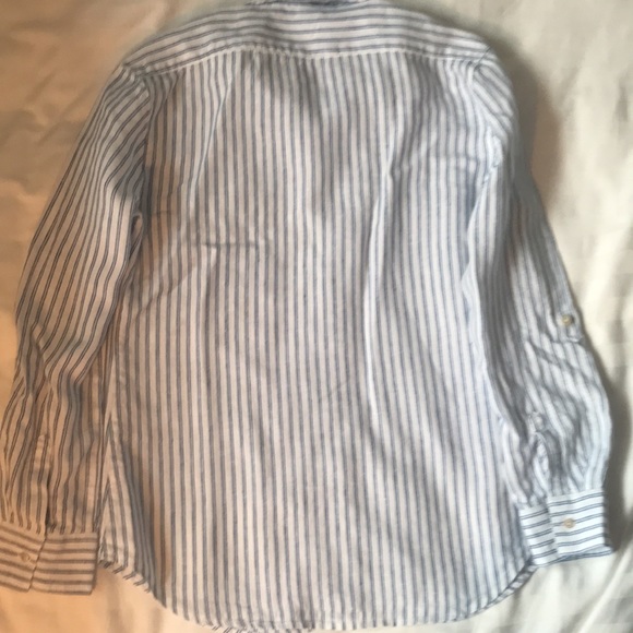 Tommy Bahama white linen w blue stripes medium weight shirt generous fit EUC - Picture 7 of 10